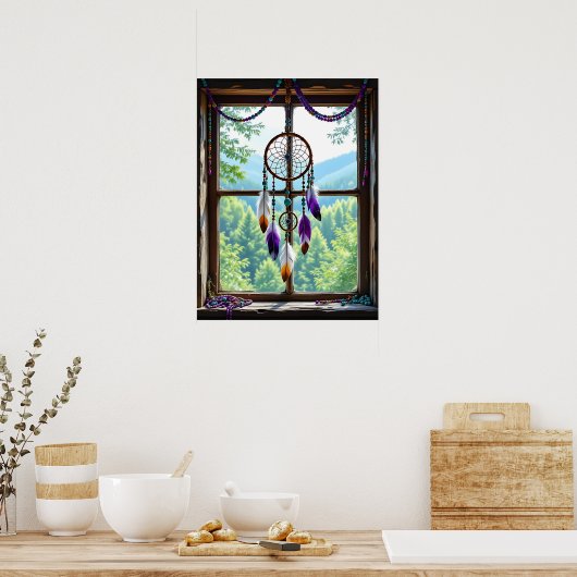 Dreamcatcher in Window | Boho Art ポスター (キッチン)