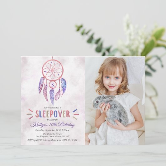 Dreamcatcher Sleepover Any Age誕生日写真 招待状 (スタンド正面)
