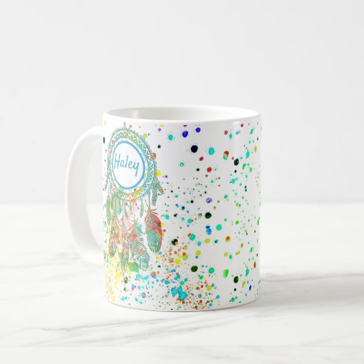 Dreamcatcher splatter personalized coffee mug コーヒーマグカップ (正面左)