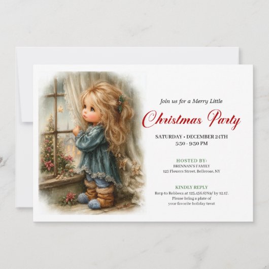 Dreamful Little Girl Awaiting Santa Editable  招待状 (正面)