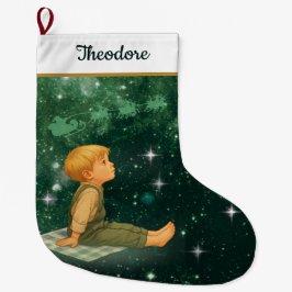 Dreaming Boy Christmas Stocking – Green Silver ラージクリスマスストッキング