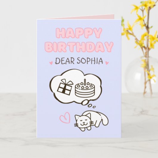 Dreaming Cat&Cake&Giftハッピーバースデーカード カード (黄色い花)