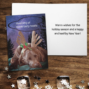 Dreaming Chocolate Lab With Antlers Photograph シーズンカード