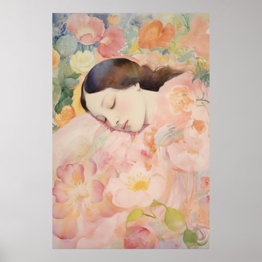 Dreaming in Bloom – Watercolor Sleeping Woman ポスター (正面)