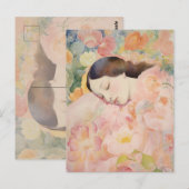 Dreaming in Bloom – Watercolor Sleeping Woman ポストカード (正面/裏面)