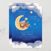 Dreaming New Arrival Bear Night Sky Baby Shower In 招待状 (正面/裏面)