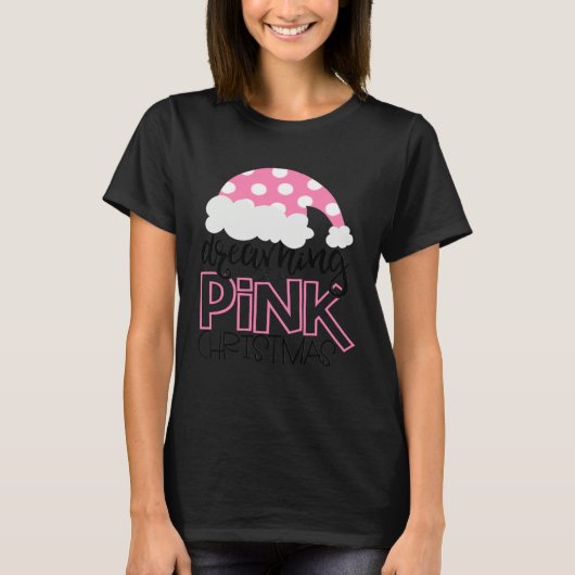 Dreaming Of A Pink Christmas Girls Cute Santa Hat Tシャツ (正面)