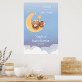 Dreaming Teddy Bear Moon Soft Blue Baby Shower ポスター (キッチン)