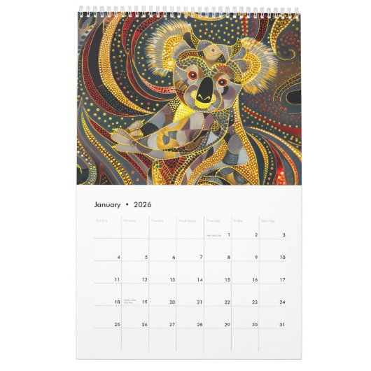 Dreaming Wild – Australian Animals in Aboriginal S カレンダー (1月 2026)