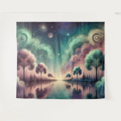 Dreamscape Swirling Trees Cosmic Reflections タペストリー (正面(横))