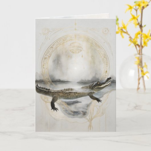Dreamwoven Guardian Alligator Greeting Card カード (黄色い花)