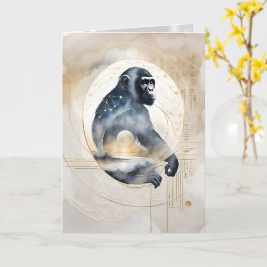 Dreamwoven Guardian Chimpanzee Greeting Card カード (黄色い花)