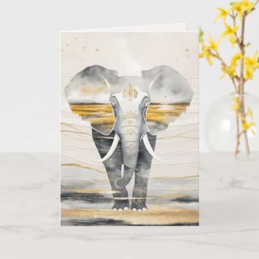 Dreamwoven Guardian Elephant Greeting Card カード (黄色い花)