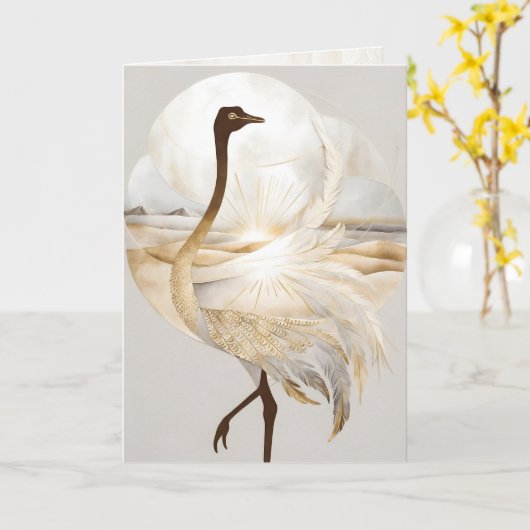 Dreamwoven Guardian Ostrich Greeting Card カード (黄色い花)