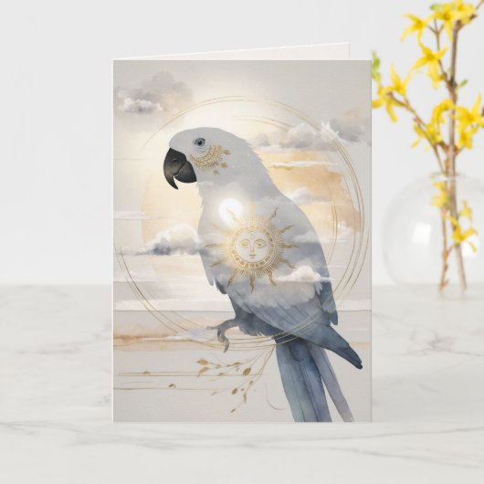 Dreamwoven Guardian Parrot Greeting Card カード (黄色い花)