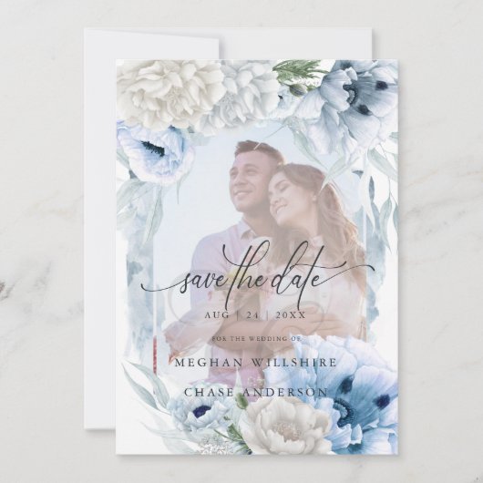 Dreamyフォトフローラ水彩ブルーフラワー セーブザデート (正面)