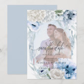 Dreamyフォトフローラ水彩ブルーフラワー セーブザデート (正面/裏面)