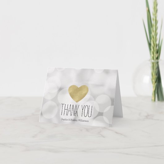 Dreamyホワイト《写真》ぼけ味金ゴールドハートありがとう サンキューカード (正面)