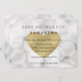 Dreamyホワイト《写真》ぼけ味金ゴールドハートのベビーシャワー 招待状 (正面/裏面)