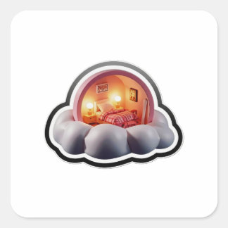 Dreamy 3D Bed on Clouds Aesthetic Room Sticker スクエアシール