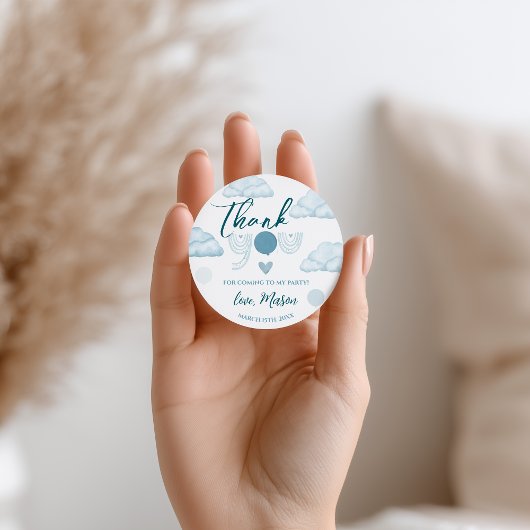 Dreamy Aqua Blue Watercolor Clouds Baby Boy Thank  ラウンドシール