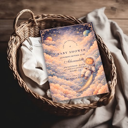 Dreamy Astronaut Cloudscape Baby Shower 招待状