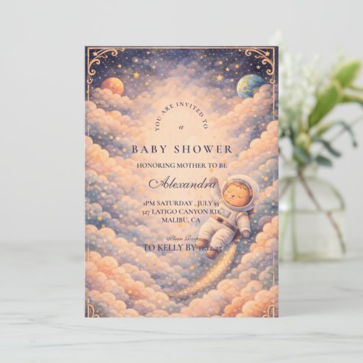 Dreamy Astronaut Cloudscape Baby Shower 招待状 (スタンド正面)