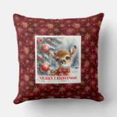 Dreamy Baby Deer Snowy Forest Kids Gift Christmas  クッション (裏面)