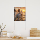 Dreamy Bareback horse on the beach at sunset ポスター (キッチン)