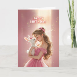 Dreamy Bday Card With Pretty Girl & Cute Bunny カード