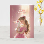 Dreamy Bday Card With Pretty Girl & Cute Bunny カード (黄色い花)