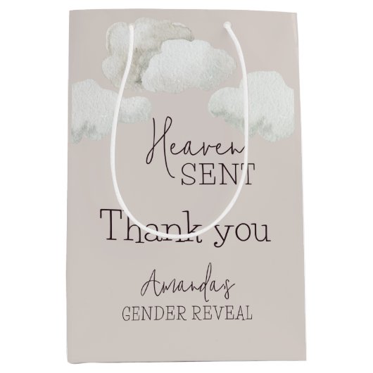 Dreamy Beige Neutral天国送信ジェンダーの表示 ミディアムペーパーバッグ (正面)