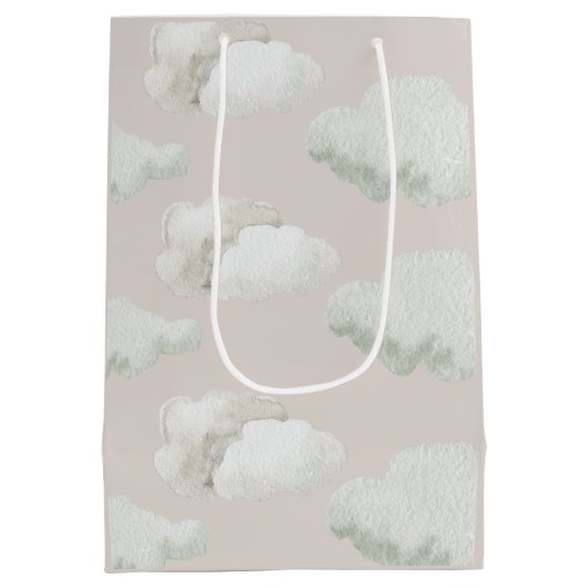 Dreamy Beige Neutral天国送信ジェンダーの表示 ミディアムペーパーバッグ (裏面)