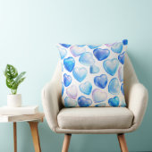 Dreamy Blue Heart Watercolor Throw Pillow クッション (椅子)