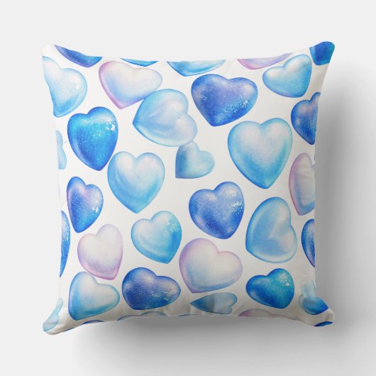 Dreamy Blue Heart Watercolor Throw Pillow クッション (裏面)