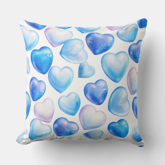 Dreamy Blue Heart Watercolor Throw Pillow クッション (正面)