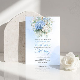 Dreamy Blue Hydrangea Gold Floral Wedding Invite 招待状