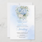Dreamy Blue Hydrangea Gold Floral Wedding Invite 招待状 (正面)