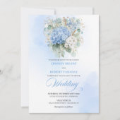 Dreamy Blue Hydrangea Gold Floral Wedding Invite 招待状 (正面)