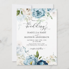 Dreamy Blue Navyフローラすべて1 QRコード結婚s 招待状