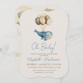 Dreamy Blue Whale and Balloons Boy Baby Shower 招待状 (正面/裏面)
