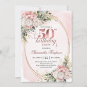 Dreamy Blush Floral 50th Birthday Celebration   招待状 (正面)