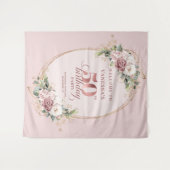 Dreamy Blush Floral 50th Birthday Photo Backdrop タペストリー (正面(横))