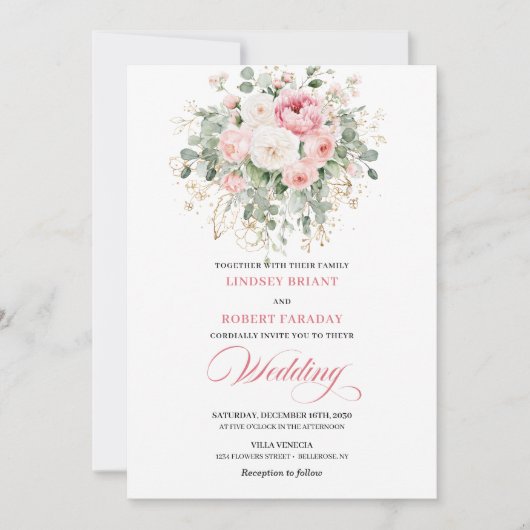 Dreamy Blush Rose Floral Wedding Invitation 招待状 (正面)