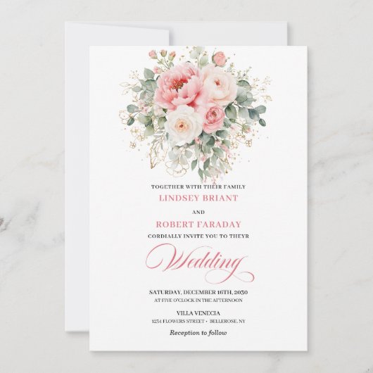 Dreamy Blush Rose Floral Wedding Invitation 招待状 (正面)