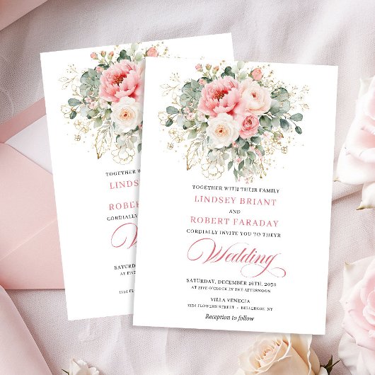 Dreamy Blush Rose Floral Wedding Invitation 招待状