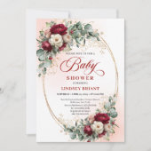 Dreamy Bohemian Deep Red Floral Baby Shower 招待状 (正面)