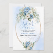 Dreamy Bohemian Dusty Blue Floral Sweet 16 Invite 招待状 (正面)