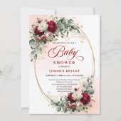 Dreamy Bohemian Maroon Floral Baby Shower 招待状 (正面)
