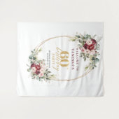 Dreamy Boho Burgundy Floral Gold 60th Birthday  タペストリー (正面(横))